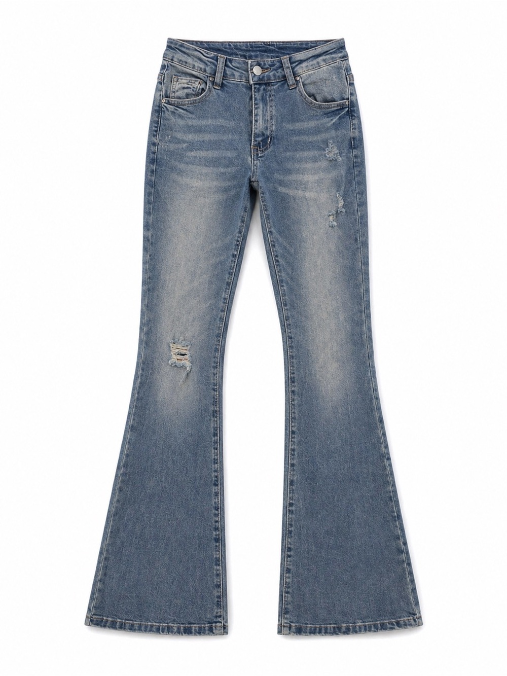 High-Rise Distressed Flare Jeans - Blue